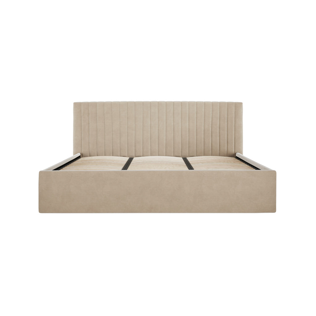 Berlin Beige Velvet Ottoman Super King Size Bed